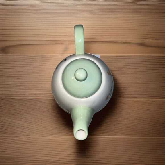 Floral Miniture Teapot Hand Painted Cream And Light Green Butterly Flowers 4.5" - Picture 5 of 9